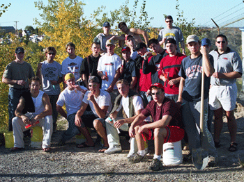 Flin Flon Bombers help out at Grandview site in 2001